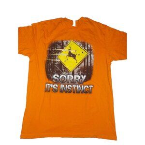 "Sorry, It's Instinct" Men's Medium Orange Hunting Deer T-Shirt
